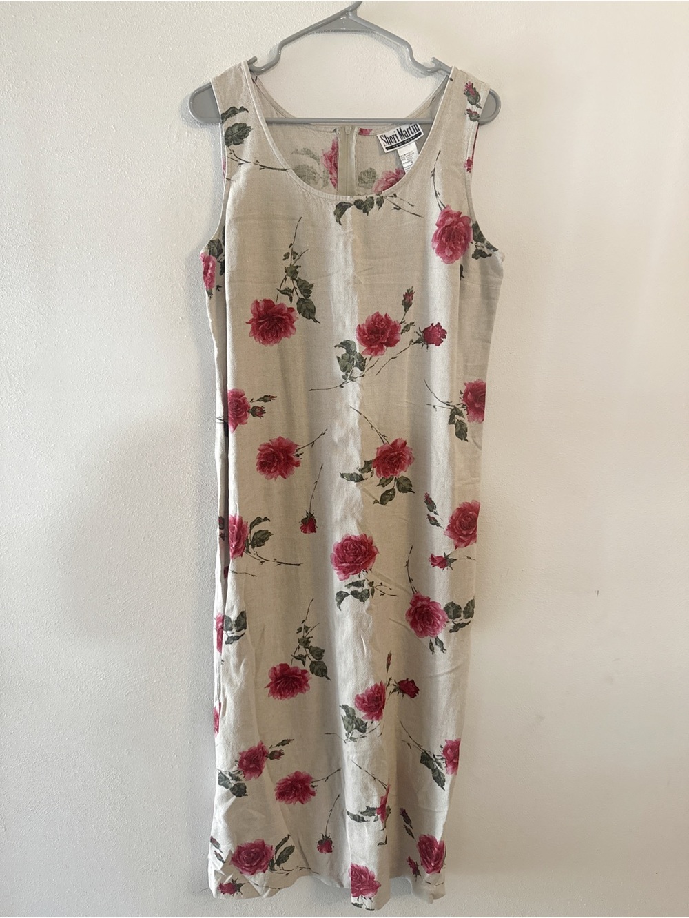 Sheri Martin New York Floral Rose Print Sleeveless Maxi Dress Linen Blend Size L - Picture 2 of 8